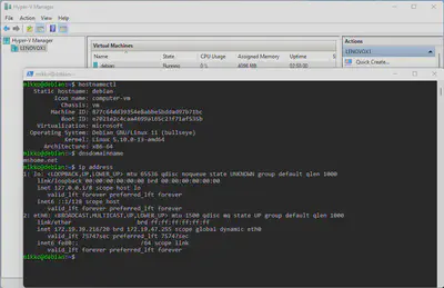 SSH-yhteys Hyper-V:n päällä toimivaan Debian Linuxiin