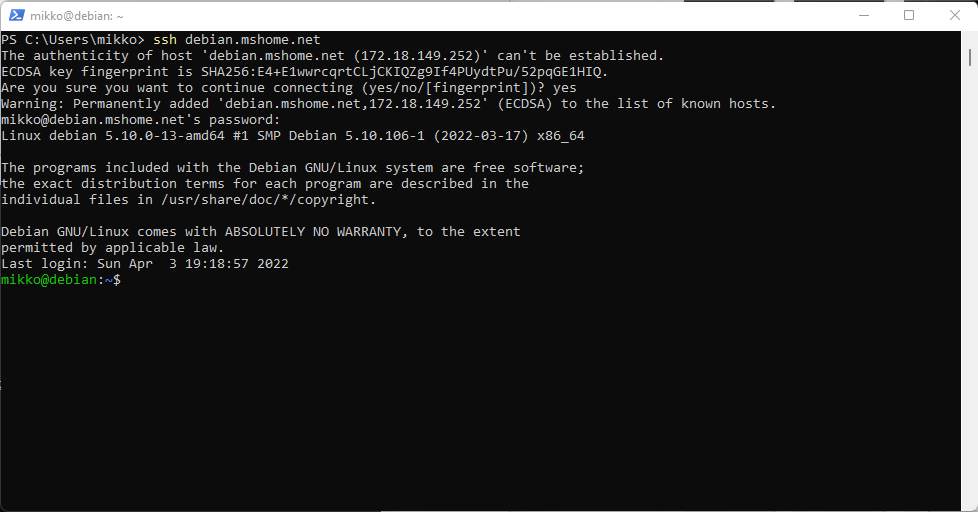 Microsoftin PowerShellillä voi kirjautua ssh-yhteydellä Linux-koneelle