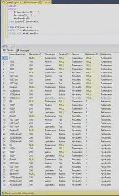 Teen SQL Server Management Studiolla tietokantakyselyn, joka luo säledimensioon tarvittavat rivit