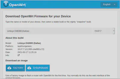 OpenWrt:n sivuilta valitaan laitteeseen sopiva asennusmedia