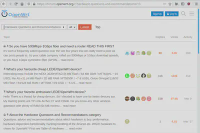 OpenWRT:n keskustelupalsta on täynnä laitesuosituksia