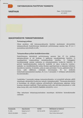 Vastaus poliisin tarkastuspyyntöön 1/2
